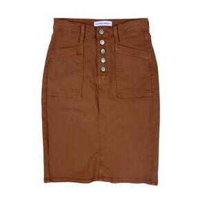 Flying Monkey 25 Button Front Midi Skirt Rust Brown High Rise Casual Western